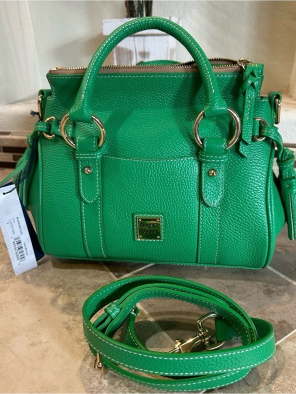 NWT Dooney & Bourke Lucca Leather Satchel With Pocket - KELLY GREEN